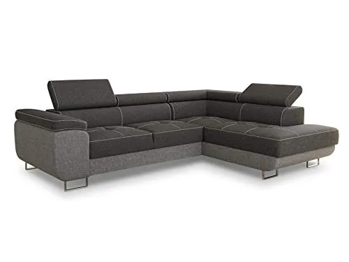 Ecksofa Caris mit Schlaffunktion und Kopfstützen - Sofa mit Schlaffunktion (195x123 cm) und Bettkasten, ideal für flexible Wohnräume. Hochelastischer Schaumstoff sorgt für hohen Sitzkomfort.