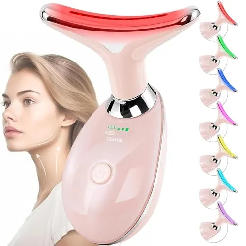 Gesichtsmassagegerät Gegen Falten,Gesicht Schönheit Gerät mit 3 Modi,45℃ V Face Beauty Meter Gesichtsgerät für Hautstraffung & Lifting EMS Gesichtsmassage für Damen Herren V Shape Face Gerät (Pink)