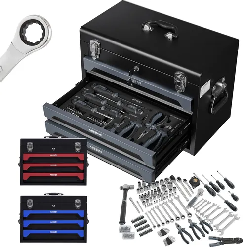 Arebos Werkzeugkoffer - 172-tlg. Chrom Vanadium Werkzeugset, abschließbar und ideal für Haushalt und Werkstatt