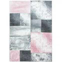 Carpetsale24 Teppich Läufer 80x150 cm – Kurzflor Konturenschnitt in Pink Grau Weiß – Kariertes Design, für Flur, Küche, Schlafzimmer