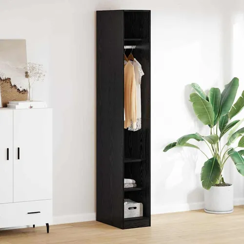 vidaXL Kleiderschrank mit Regal in Schwarz Eichen-Optik 50 x 30 x 200 cm - Stylischer Kleiderschrank für mehr Ordnung im Schlafzimmer. Aus robustem Holzwerkstoff gefertigt, bietet er mit seinen praktischen Regalen viel Stauraum und vereint minimalistisches Design mit Funktionalität.