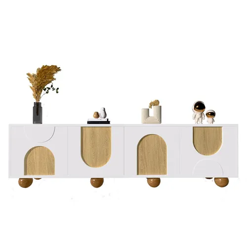 Moderner TV-Schrank mit vier Türen und Vintage-Holzmaserung