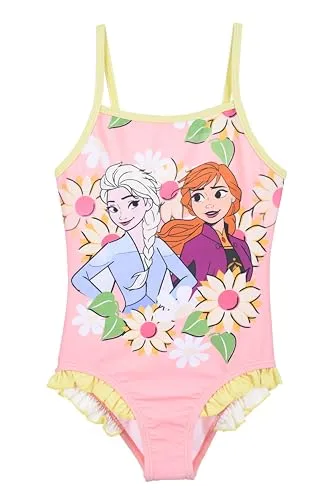 Disney Frozen Mädchen Badeanzug mit Blumenmuster, Die Eiskönigin Bikini ELSA und Anna Motiv Kinder Einteiler Schwimmanzug (DE/NL/SE/PL, Alter, 4 Jahre, Regular, Rosa)