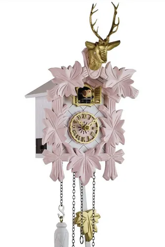Eble Kuckucksuhr Rosa Weiß 31cm mit Quarz Uhrwerk - Hochwertige Wanduhren mit handgefertigtem Massivholzgehäuse. Genießen Sie den charmanten Kuckuckruf und die automatische Nachtabschaltung – perfekt für jedes Zuhause.