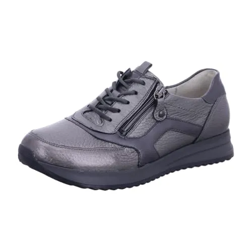Waldläufer Damen H-Vicky Sneaker - Schnürer aus grauem Glattleder mit individueller Passform durch Schnürung und Reißverschluss. Ideal für den Alltag dank guter Traktion und Tragekomfort.