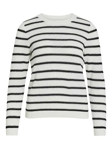 Vila Pullover in Schwarz - XS - Eleganter Pullover mit Rundhalsausschnitt, engmaschigem Strickmuster und Rippstrick-Details. Ideal für stilvolle Outfits im Alltag.