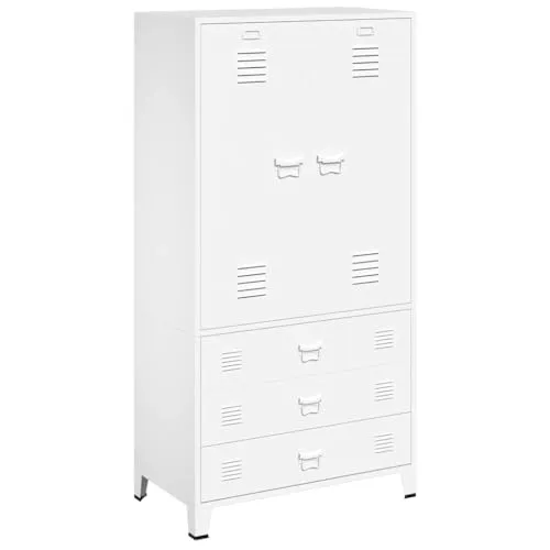 vidaXL Industrial Kleiderschrank Weiß 90x50x180cm - Kleiderschrank im eleganten Industrial Style, aus langlebigem Metall gefertigt, mit 2 Einlegeböden und 1 Kleiderstange für optimalen Stauraum.