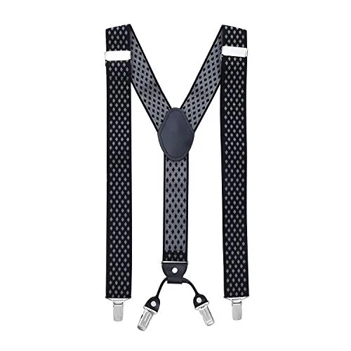 MASADA Hosenträger für Herren mit robusten Clips stufenlos verstellbar 3,5 cm breit und bis zu 195 cm Körpergröße Schwarz-grau mit Karos