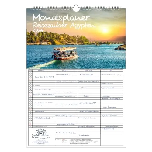 Reisezauber Ägypten Planer Familienplaner 4 Spaltenplaner DIN A3 Kalender für 2026 Ägypten Landschaft Reise Tiere Urlaub - Seelenzauber