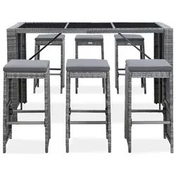 vidaXL 7-tlg. Gartenbar-Set mit Auflagen - Gartenmöbel-Set aus witterungsbeständigem Poly Rattan, ideal für Garten oder Terrasse. Mit abnehmbaren, waschbaren Sitzpolstern für ultimativen Komfort und stabiler Stahlrahmen für Langlebigkeit.