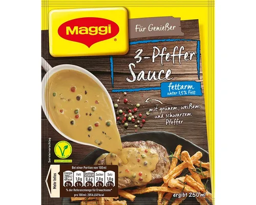 MAGGI Saucen, Maggi Für Genießer 3 Pfeffer Sauce fettarm aromatisch fein scharf 33g
