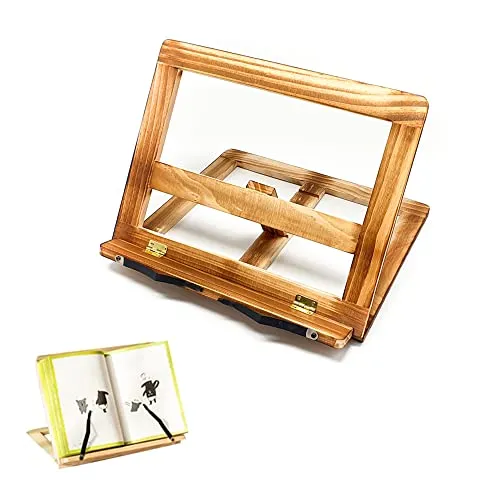 Verstellbare Holz Kochbuch Halterung mit Seitenhalter. Buchhalter Leseständer Kleine Lese, Musik, Kochbücher, iPads und Tablets.