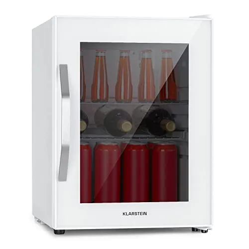 Klarstein Mini Kühlschrank mit Glastür - Mini-Kühlschrank (33 Liter) für Zimmer und Outdoor, leise, mit verstellbaren Ablagen und stilvollem Design - ideal für kalte Getränke auf Partys.