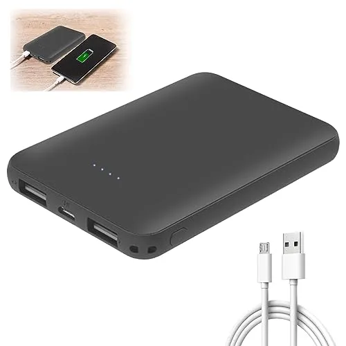 Mini PowerBank: 5000mAh Schlank Power Bank mit 2 AusgäNgen & 2 EingäNgen, Schnelles Aufladen USB C Externer Akku, Klein Tragbares Handyakkus Ladegerät für iPhone Samsung Huawei Xiaomi,Schwarz
