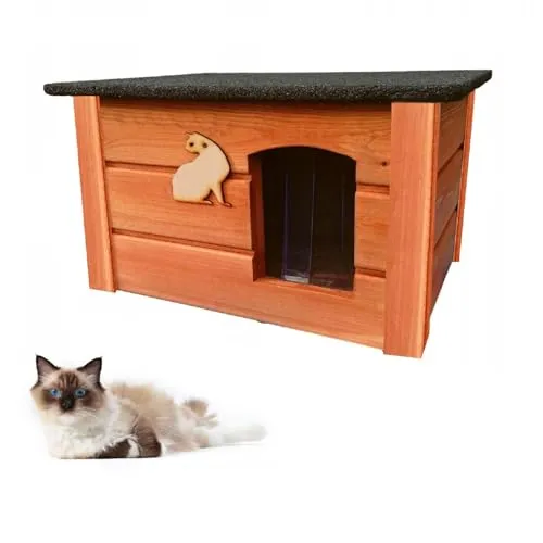 QLS Katzenhaus aus Holz 60x44 cm – Isoliert und Winterfest für draußen - Katzenhäuser & -höhlen mit optimalem Winterschutz: Dreischichtige Wände und isolierter Boden halten Ihre Katze bei Kälte warm. Robust, langlebig und praktisch mit öffnendem Dach für einfache Reinigung.