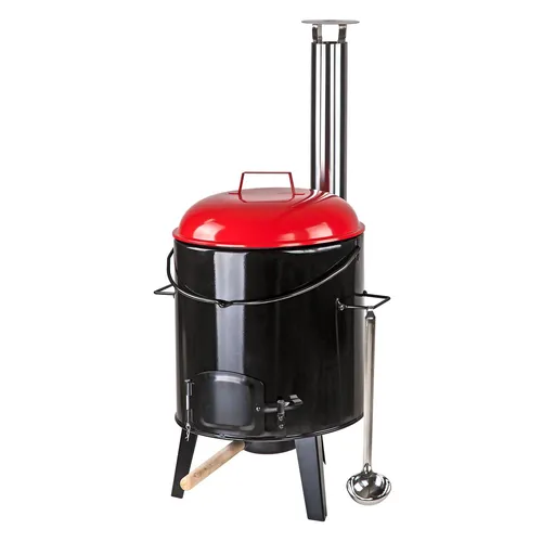 Eintopfofen Gulaschkanone 14 Liter - Grill & Eintopfofen aus Edelstahl, ideal für gesellige Anlässe. Mit 14 Litern Fassungsvermögen perfekt für Gulasch und Suppen, betrieben mit Holzkohle.