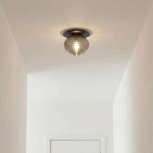 Produktbild Moderne Deckenleuchte Schwarz rund D: 20 cm E27 mit Rauchglas