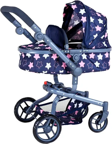 Knorrtoys® Kombi-Puppenwagen Boonk - star blue pink - Kombi-Puppenwagen für Puppen bis 52 cm, mit verstellbarem Verdeck und höhenverstellbarem Schwenkschieber für komfortables Fahren in beide Richtungen.