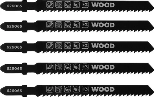 kwb 5x Stichsägeblätter für Holz, fein, 100mm (geeignet für Hartholz, Weichholz, Tischlerplatte, HSS Stahl, gehärtete Zähne, kreuz-, freiwinkel- und konisch geschliffen, T- und U-Schaft-Aufnahme)