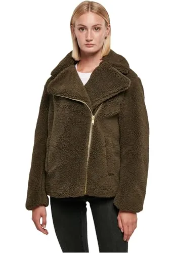 Urban Classics Damen Jacke Ladies Sherpa Biker Jacket olive XS - Funktionsjacke mit stylischem Sherpa-Futter, perfekt für einen lässigen Look und warme Tage.