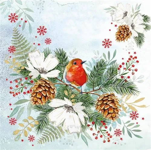 Servietten Winter Birdy - Rotkehlchen im Wintergesteck 33x33cm 20