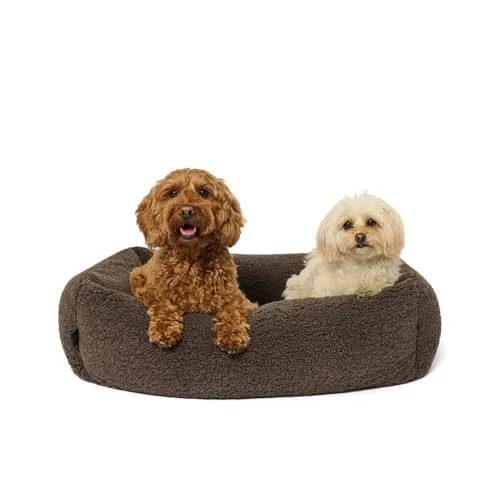PAW WOW Sven Hundebett | Orthopädisches Hundebett | Teddy-Stoff | Hundekörbchen für kleine, mittelgroße und große Hunde (Braun, 85x65cm)