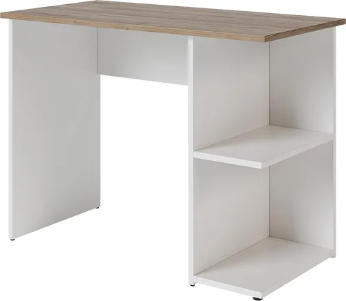 Vicco Schreibtisch Simple, Weiß/Artisan, 100 x 50 cm - Moderner Schreibtisch mit praktischem Regal für Ihr Büro. Ideal für kleine Räume, bietet er Stauraum für Bücher und Bürobedarf. Pflegeleichte Materialien sorgen für Langlebigkeit und einfache Reinigung.