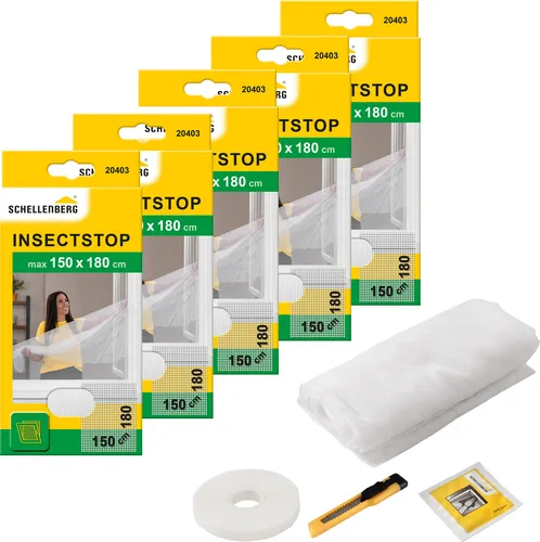 Schellenberg Fliegengitter-Gewebe 150 x 180 cm - Insektenschutz für Fenster, ohne Bohren montierbar, UV-stabilisiert und waschbar bis 30 °C. Ideal für Mietwohnungen, schützt vor Insekten und bietet Sichtschutz.