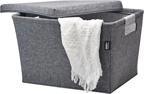 Tanndesign Wäschekorb Großer Wäschekorb 64L - Grau aus rPET Filz, mit Griffen und Deckel