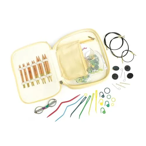 KNITPRO Basix Starter Set – Buchenholz Nadelspitzen - Stricknadeln Set aus Buchenholz mit 6 Paar Nadelspitzen und umfangreichem Zubehör für kreative Strickprojekte, perfekt für Einsteiger und Fortgeschrittene.