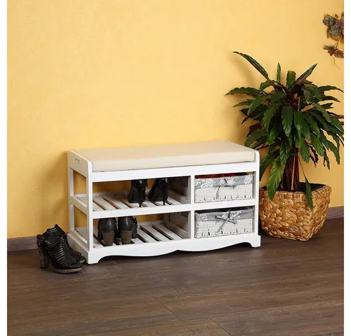 Mucola Sitzbank mit Stauraum und Kissen - Praktische Sitzbank mit 2 Körben und Sitzpolster, ideal zur Aufbewahrung und für den Innenbereich. Schaffen Sie Ordnung und Gemütlichkeit in Ihrem Zuhause.