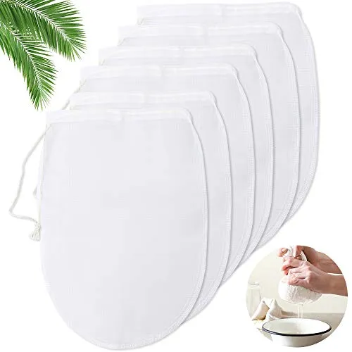 Nussmilchbeutel, Passiertuch, 6 Stück Filtertuch Mandelmilch, Vielseitiges Waschbar Dauerhaft Nylon Filter Cloth, für Nussmilch, Fruchtsaft, Sojamilch, Kaffee, Gemüsesaft (Taschenform)