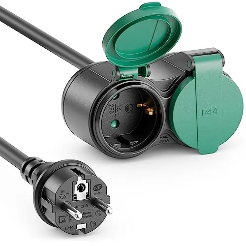 deleyCON 3,0m Outdoor Verlängerungskabel Stromkabel IP44 (H07RN-F 3G1.5mm²) Strom Verlängerung Witterungsbeständiges Gummi-Kabel für Außenbereich