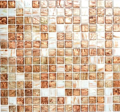 Mosaik Quadrat mix Goldstar klar/weiß/bronze Glas changierend Effekt italienischer Stil Fliesenspiegel, Mosaikstein Format: 20x20x4 mm, Mattengröße: 327x305 mm, 10 Matten