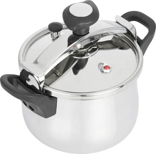 Jata Hogar OPC4 Schnellkochtopf 4L, Silber - Robuster Edelstahl Schnellkochtopf mit 3 Sicherheitssystemen und stufenlosem Verschlusssystem, ideal für schnelles Kochen in jeder Küche, auch Induktion.