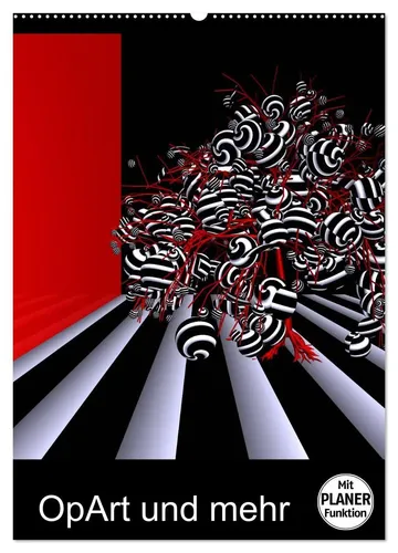 IssaBild Wandkalender 2026 – OpArt & mehr im DIN A2 Format - Gestalten Sie Ihr Jahr mit beeindruckenden OpArt-Motiven in ROT, WEISS und SCHWARZ. Der Kalender bietet 14 Seiten voller Kunst und Fotografie für jeden Monat.