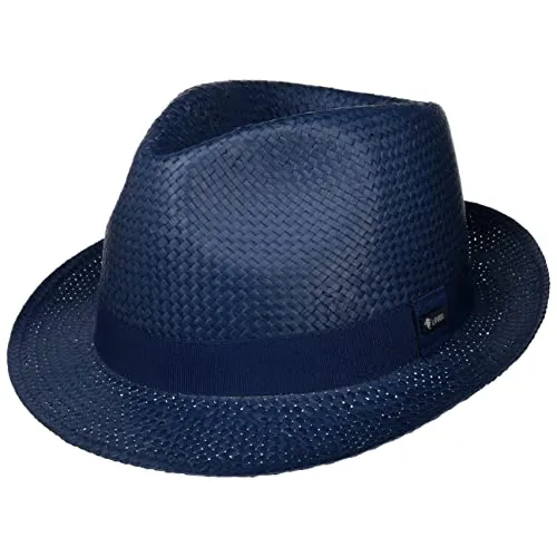 Lipodo Colour City Trilby Strohhut Damen Herren Made in Italy Blau Ripsband Sommer blau L (58-59 cm)
