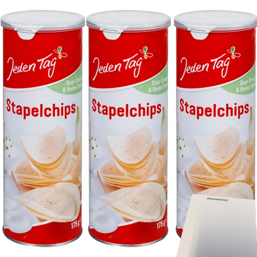 Jeden Tag Stapelchips Sour Cream & Onion 3er Pack 3x175g Packung usy Block