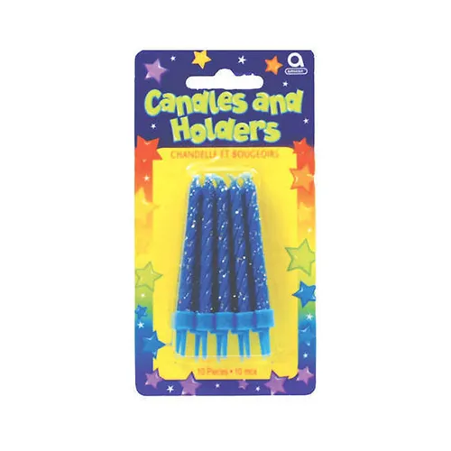 Kerze ,Kuchen,Deko,Geburtstag, Jubiläum,blau mit Halter, 6,3 cm 10 Stk.
