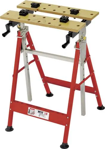 Holzmann Werkbank Spanntisch WST10 - Werkstatteinrichtung mit leichtem, zusammenfaltbarem Design für einfachen Transport. Ideal für präzise Arbeiten mit verzugsfreien MDF-Platten und integriertem Winkelmesser.