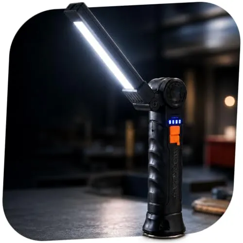 LED Arbeitsleuchte Akku USB-C, 600 Lumen COB Werkstattlampe m. Magnetfuß u. Haken, 360° drehbar, 10W IPX5 Inspektionsleuchte 25cm Handlampe Auto Camping Garage Reparatur Pannenhilfe Outdoor Heimwerken