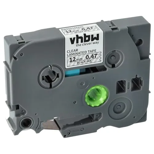 vhbw Schriftband-Kassette kompatibel mit Brother PT P300BT, ST-5, RL-700S Etiketten-Drucker 8m x 12mm Schwarz auf Transparent