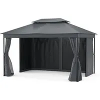blumfeldt Pavillon Mondo, wetterfester Gartenpavillon 3x4m, Dunkelgrau - Pavillons für Garten und Camping, pulverbeschichtet und mit 4 Seitenteilen aus wasserabweisendem Polyester für optimalen Wetterschutz.