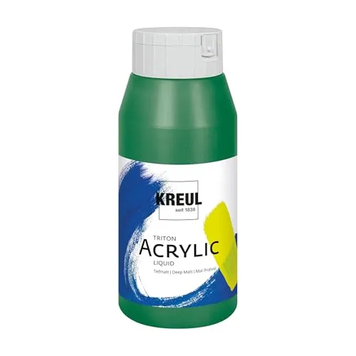 KREUL 17014 - Triton Acrylic Liquid Laubgrün 750 ml, Hochwertige Künstler-Acrylfarbe in Studienqualität mit leicht fließendem Charakter, tiefmatt auftrocknend