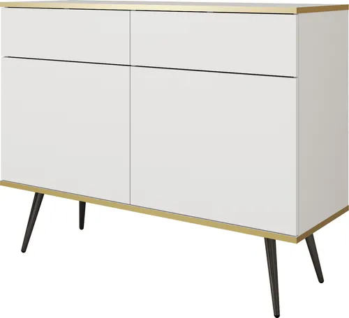 Kommode: Weiß mit Schwarzen Beinen, 107x85x39 cm