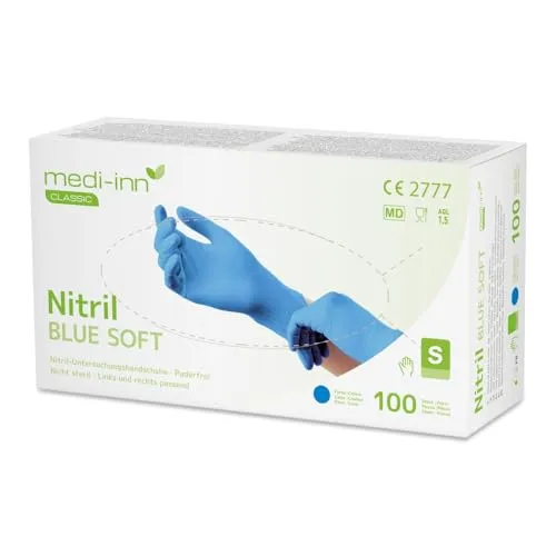 Medi-Inn Nitril blue soft Einweghandschuhe Größe S - 100 Stück, latexfrei und ideal für Allergiker mit optimalem Tragekomfort