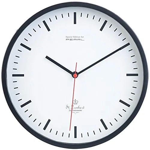 St. Leonhard Bahnhofsuhr Wanduhr: Analoge Wand-Bahnhofsuhr mit schleichendem Quarz-Uhrwerk, Ø 22,5 cm (Analoguhr, Küchenuhren, analog)
