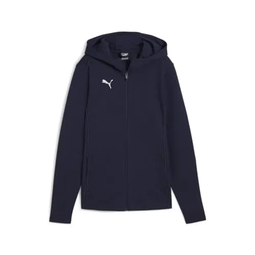 PUMA teamFINAL Casuals Kapuzenjacke Damen - Funktionsjacke für Teamsport, atmungsaktiv und ideal für Fußball-Training oder Freizeitaktivitäten in dunkelblausilber.
