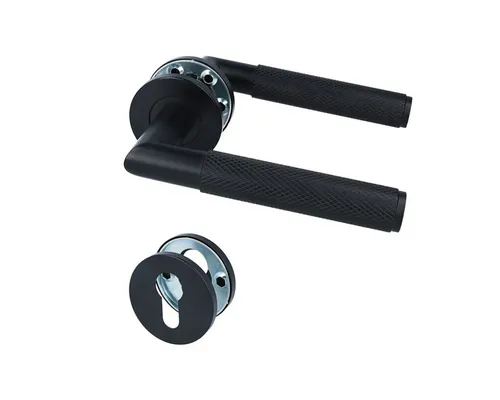 MS Beschläge Türgriff Edelstahl Rosettengarnitur Türdrücker Set Schwarz, Design Griffstück - Metallunterkonstruktion - Profilzylinder