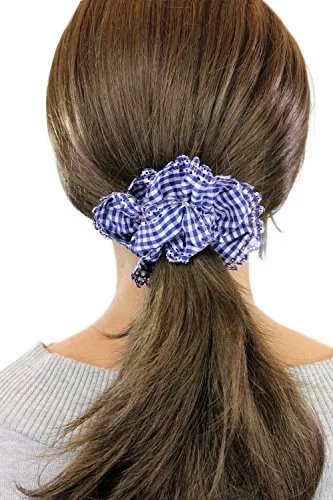 Freches 60ies Blau/Weiß kariertes Vintage-Look Haarband Haarbinder Scrunchy Z007